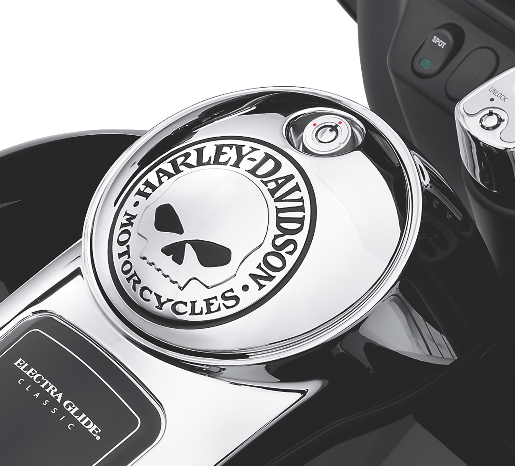 Chrome & Black Skull Fuel Console Door for Harley Touring 08-20 FLHT FLHX FLTR